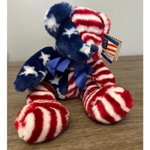 The Petting Zoo Patriotic Bear Plush Red White Blue Flag Star Stripe Toy NWT